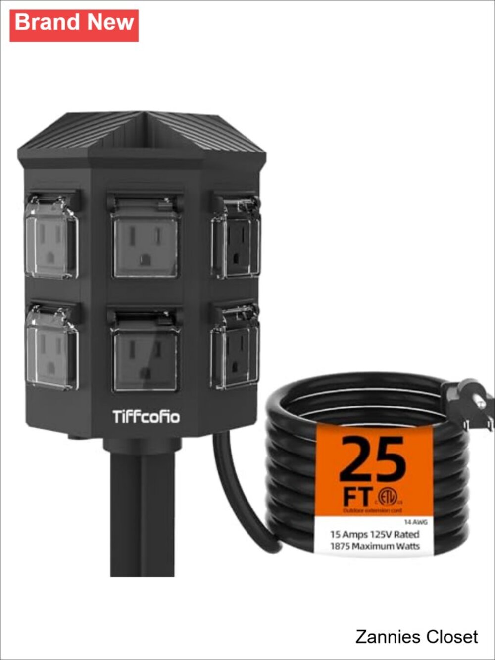 👻 Outdoor Power Strip Weatherproof 25 FT Extension Cord Stake 6 Grounded